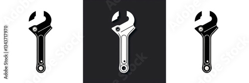 Adjustable Wrench Technical Drawing in Grayscale for Industrial Documentation