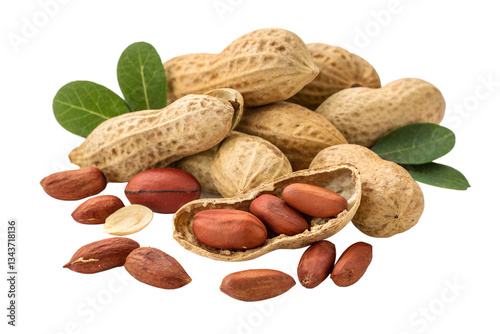 Peanuts in shell and kernels isolated on transparent background