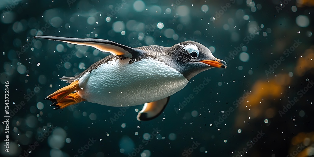 Fototapeta premium Graceful Penguin Swimming Underwater in a Tranquil Ocean Scene
