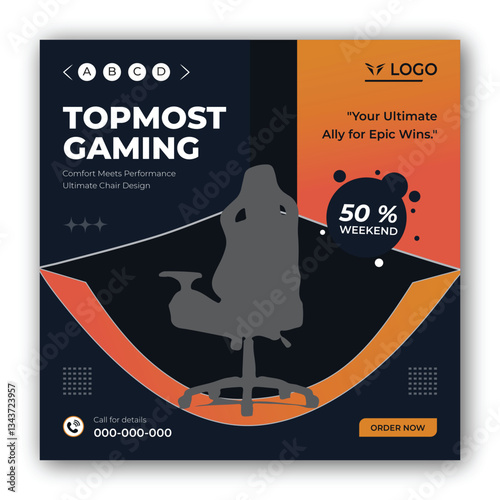 Gaming chair brand product promotion social media post design banner template
