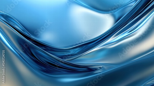 Dynamic 3D liquid effect with blue and silver hues, high-resolution abstract art for commercial designs.