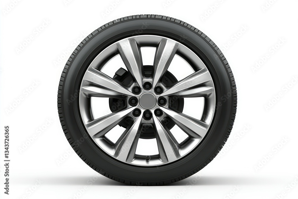 Glossy black car wheel on white background. Artificial Intelligence Glossy black car wheel on white background. Artificial Intelligence