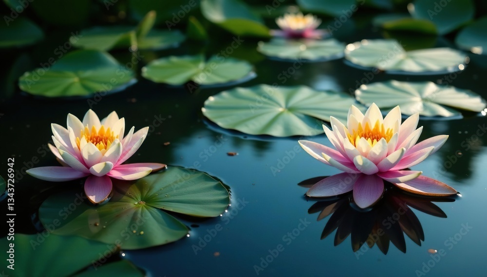 Water lilies form a natural floral pattern on a still lake, natural, beauty Water lilies form a natural floral pattern on a still lake, natural, beauty