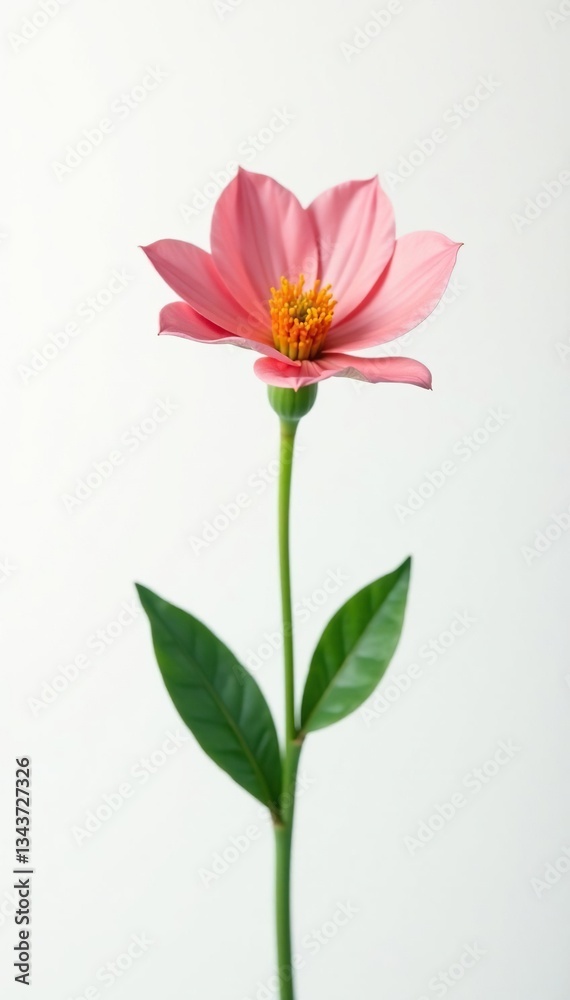 A single stem of a flowering plant in white space, solitary, floral stems, botanicals A single stem of a flowering plant in white space, solitary, floral stems, botanicals