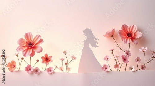 Happy Mothers Day card of papercut mom and flowers