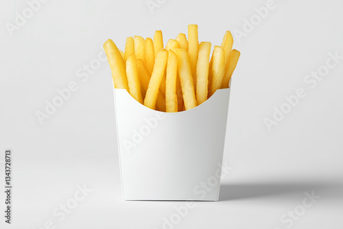 White French fries packaging mockup on white background, closeup