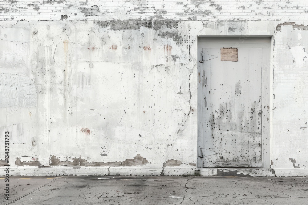 Naklejka premium Photo of White wall of old abandoned industrial building. Detailed photo textured background