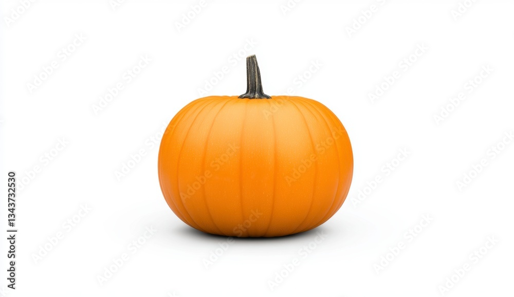 Single ripe orange pumpkin on white background. Perfect autumn harvest image.