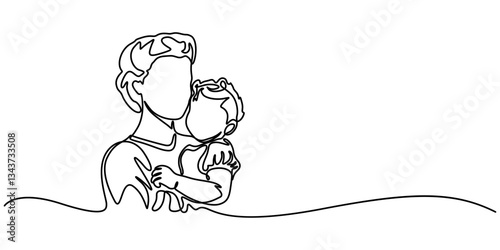 Mother and baby in continuous one line drawing. Mothers day celebration concept in single line art illustration. Editable vector, mother and baby image on Mather day Mather and his two children of pro