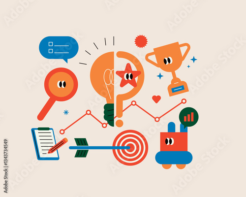 Business Strategy and Achievement Concept Illustration. Simple style illustration. Cute characters.