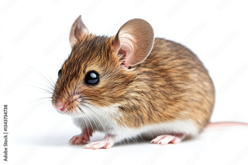 Cute small mouse with big eyes and soft fur standing on a white background Cute small mouse with big eyes and soft fur standing on a white background