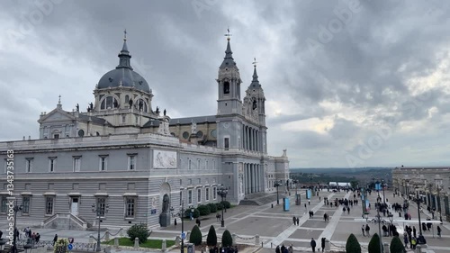 Horizontal timelapse of Cathedral of  Almudena spain madrid tourist most to visit point