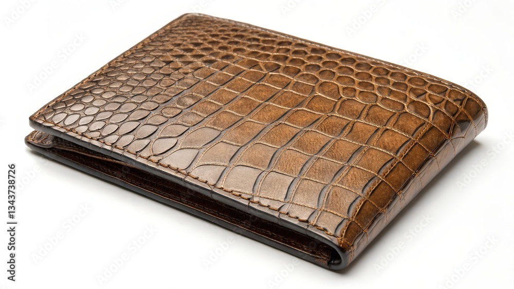 Brown Leather Wallet with Crocodile Texture Brown Leather Wallet with Crocodile Texture