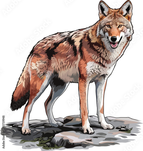 Cute cartoon coyote sitting isolated on white background