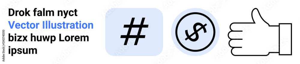 Obraz premium metadata tag, dollar sign, and thumbs-up icons representing trending topics, online earnings, and user engagement. Ideal for marketing, social media, business, analytics finance e-commerce simple