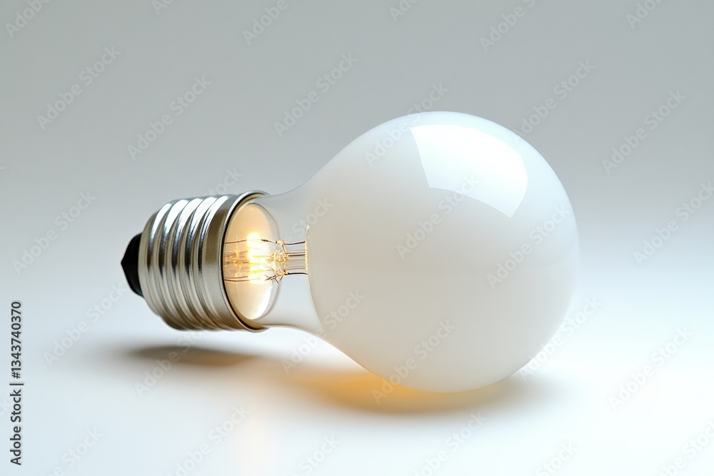 Light bulb glowing softly on a plain background showcasing its design and glow Light bulb glowing softly on a plain background showcasing its design and glow