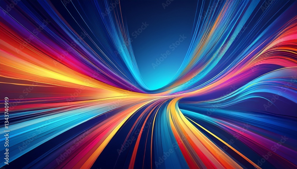 Obraz premium Modern abstract high-speed movement. Colorful dynamic motion on blue background. Generated image
