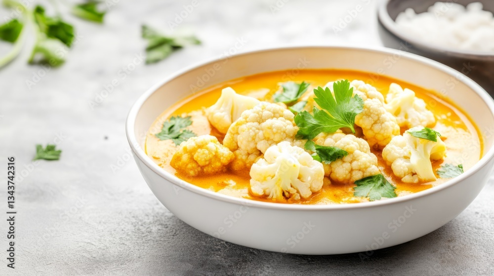 Creamy Turmeric Cauliflower Curry Bowl of Orange Curry with Cauliflower Florets, Garnish, Food Photography, Recipe Indian Food, Vegan Recipe Creamy Turmeric Cauliflower Curry Bowl of Orange Curry with Cauliflower Florets, Garnish, Food Photography, Recipe Indian Food, Vegan Recipe