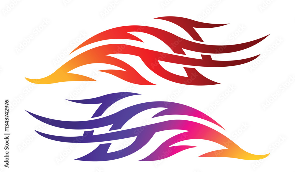 Obraz premium Racing car tattoo decal vector art graphic. Sports car tattoo body side vinyl decal. Side speed decoration for cars, auto, truck, boat, suv, motorcycle.