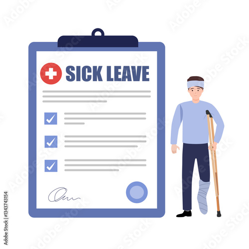 Sick leave concept vector illustration. Paid days, stay home, without losing pay, social insurance, ill worker.