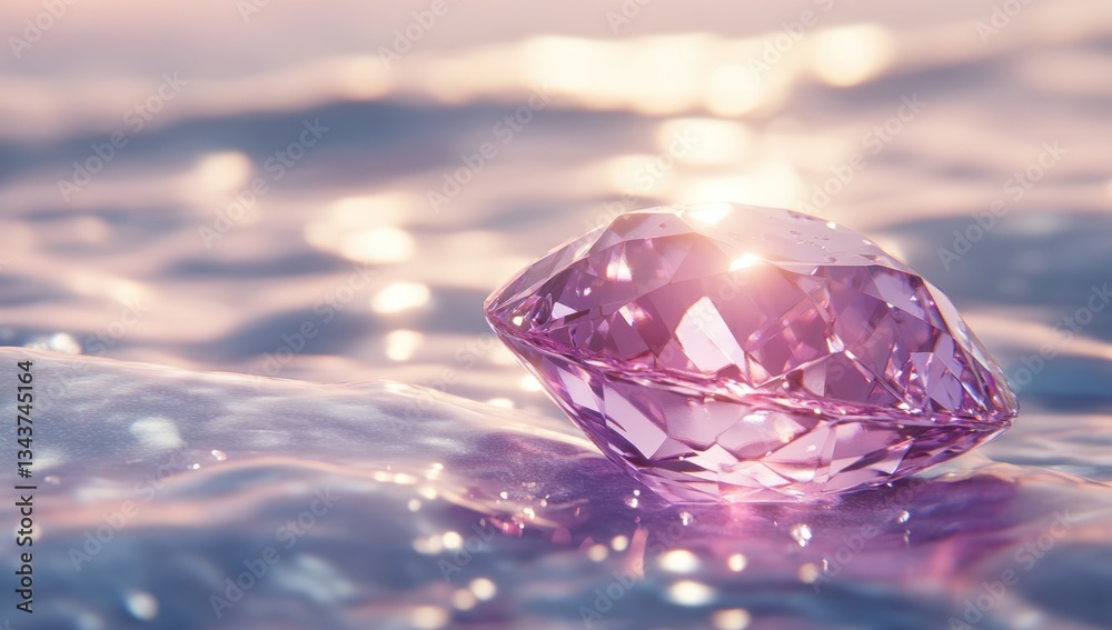 Fototapeta premium Pink Diamond on Tranquil Waters: A Serene Sunset Scene
