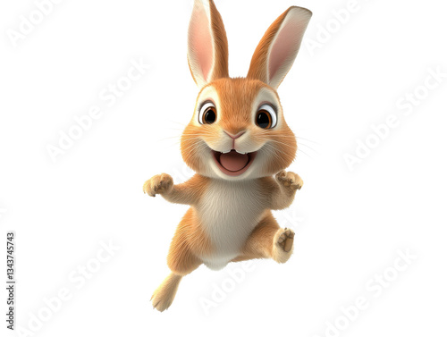 A cheerful cartoon rabbit running with a big smile on Isolated on white transparent background