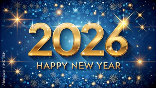 Happy New Year 2026 Celebration with Golden Text and Sparkling Decorations