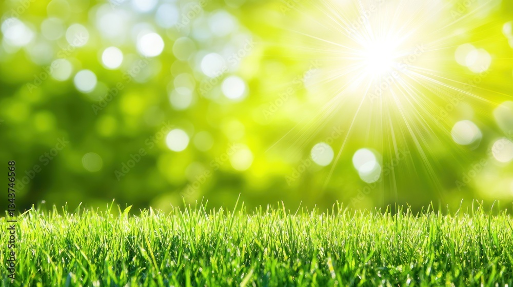 Fototapeta premium A bright, sunny scene featuring lush green grass and a blurred natural background.