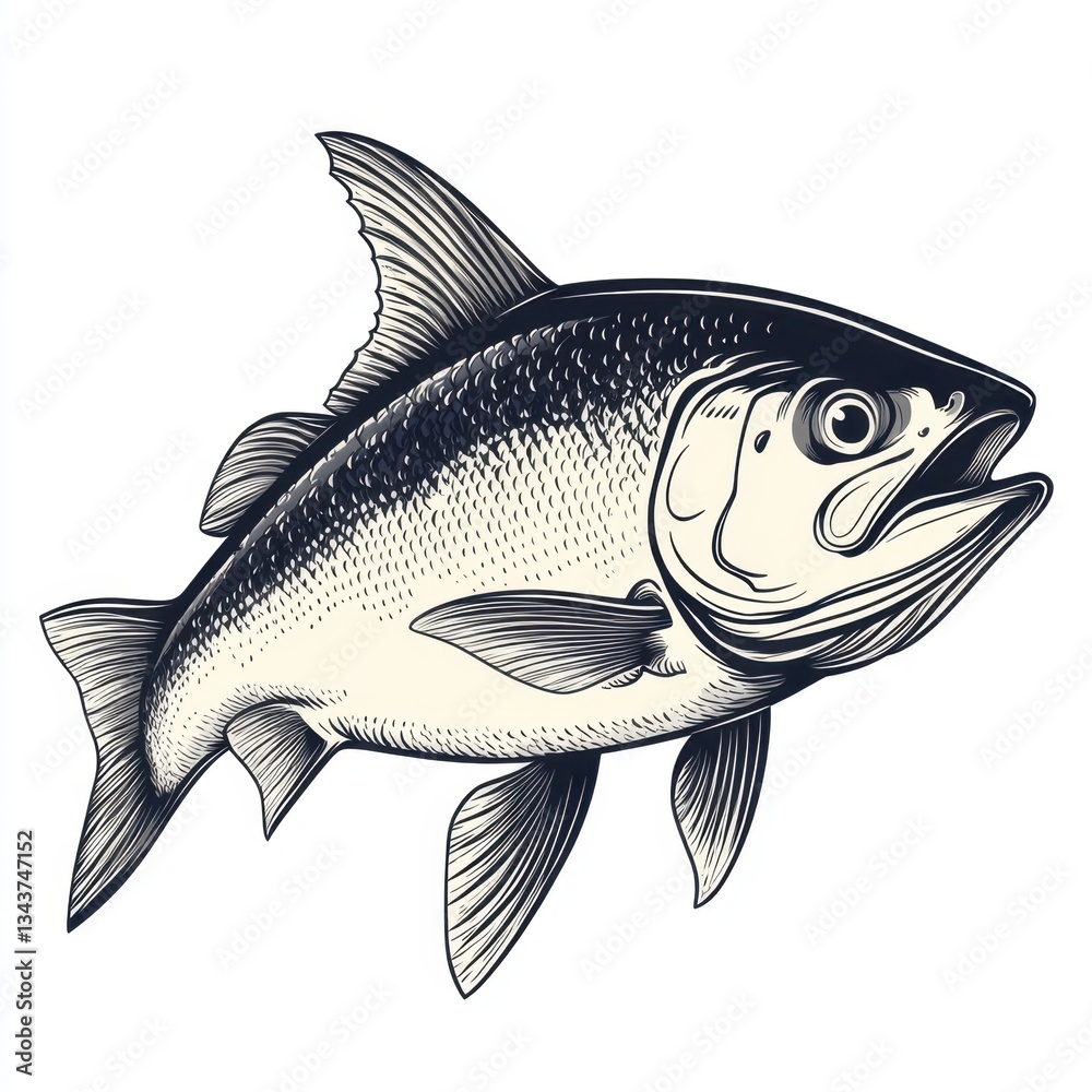 Fototapeta premium salmon fish icon, line art style