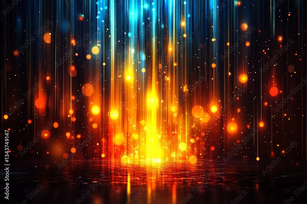Fototapeta premium Brightly colored lights create an enchanting atmosphere during a nighttime celebration in a city park