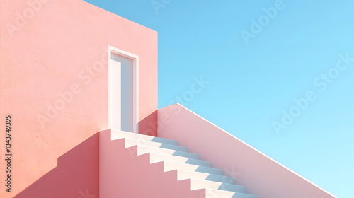 Pink Building with White Zigzag Stairs