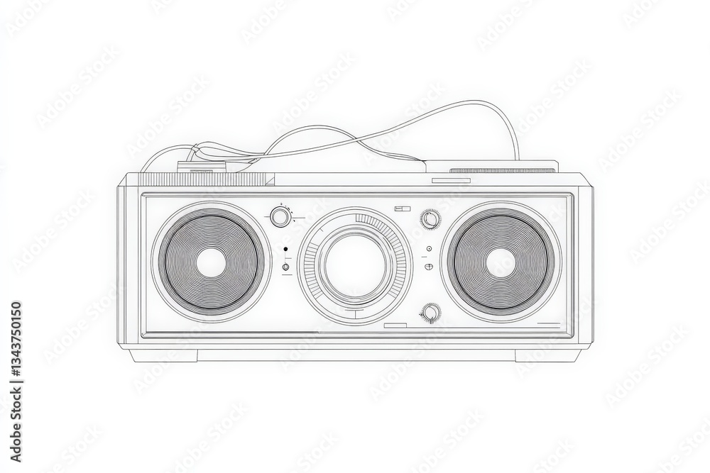 Classic portable stereo system design displayed on a clean white background showcasing its retro elements Classic portable stereo system design displayed on a clean white background showcasing its retro elements