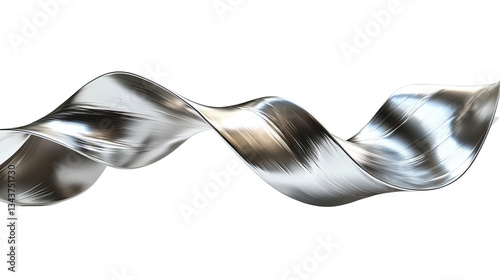 Twisted metallic silver ribbon, isolated on transparent background