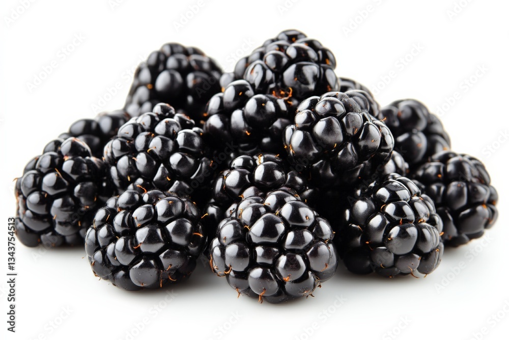Fresh blackberries stacked together on a white surface highlighting their rich color and texture Fresh blackberries stacked together on a white surface highlighting their rich color and texture