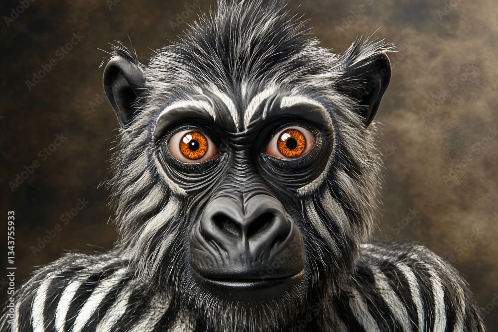 Fototapeta premium Surreal Hybrid Animal With Intense Gaze And Unique Fur Patterns In A Dark Background, Generative AI