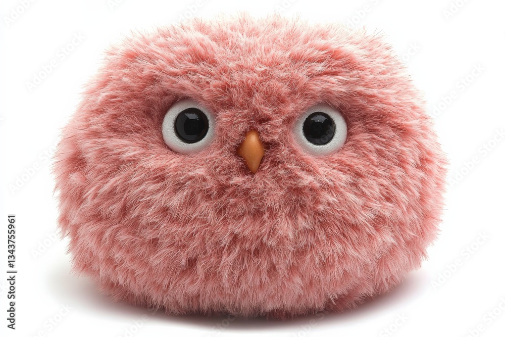 Obraz premium Soft pink owl plush toy with large eyes and fluffy texture sits against a plain background
