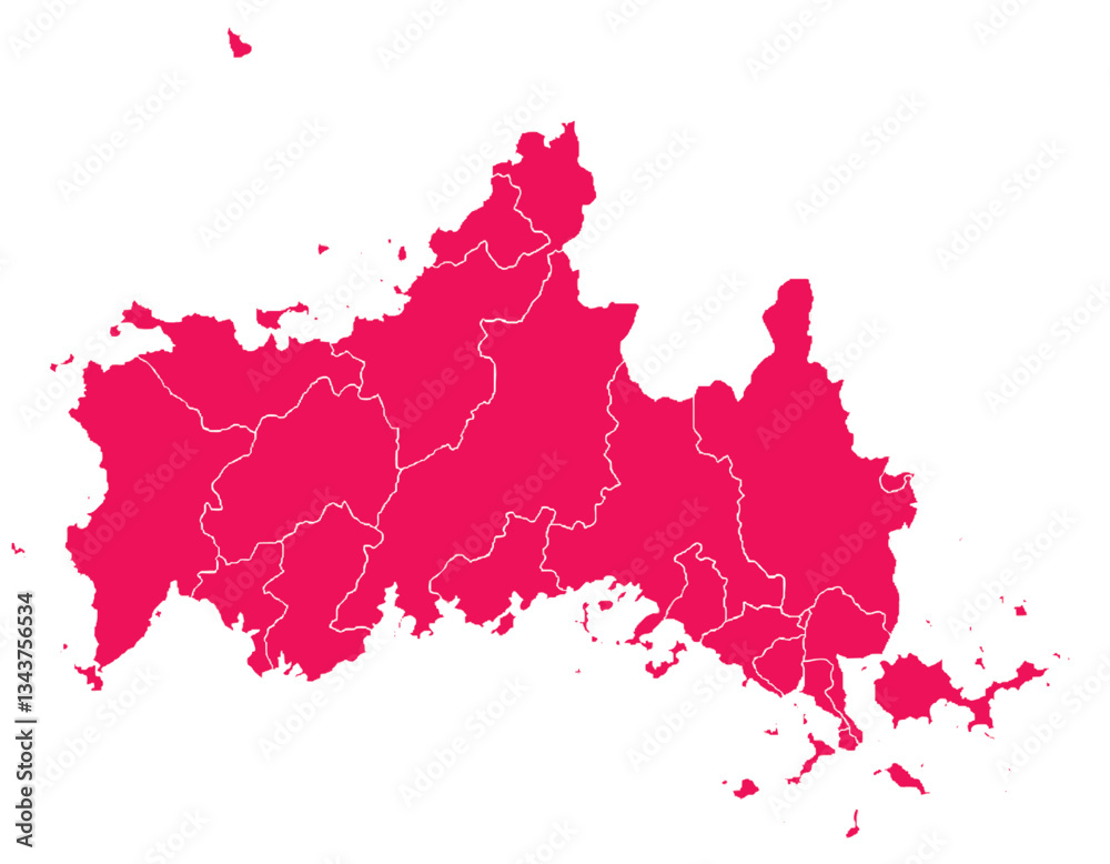 Naklejka premium 山口県 地図 マゼンタ イラスト