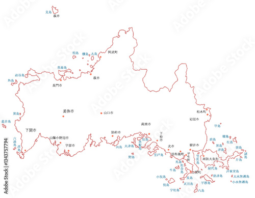 山口県　地図　白　斑点　イラスト