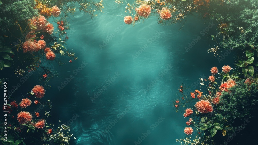 Serene Waters Surrounded by Lush Flowers in a Dreamy Landscape Serene Waters Surrounded by Lush Flowers in a Dreamy Landscape