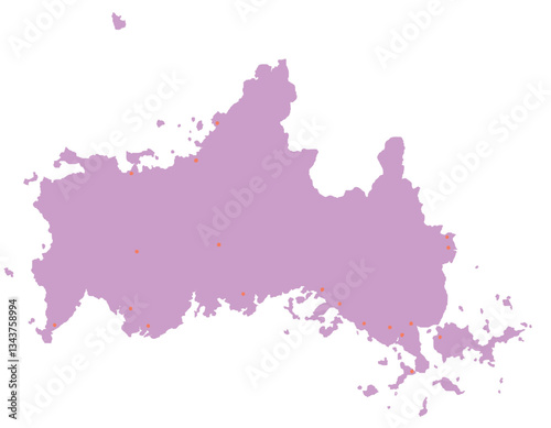 山口県　地図　紫　斑点　イラスト
