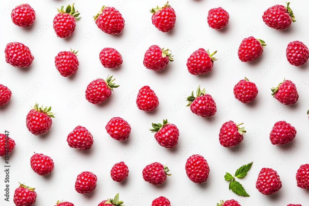 Fresh red raspberries scattered on a light background creating a vibrant and appealing display