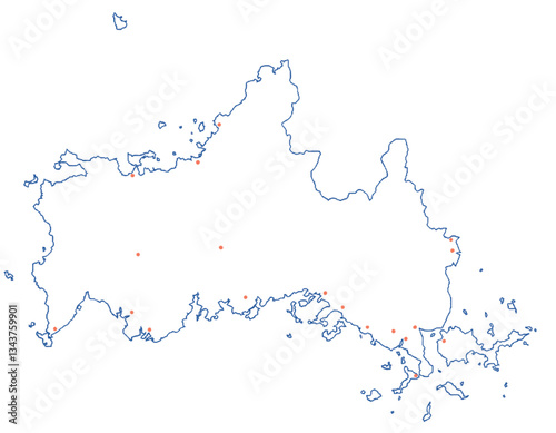 山口県　地図　白　斑点　イラスト