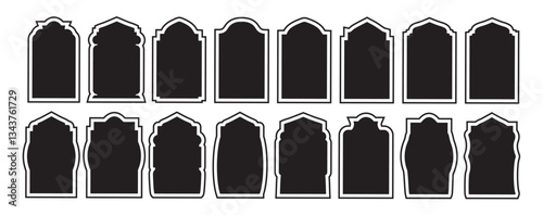 Set of Islamic shape frame. Islamic vector shape of a window or door arch. Arab frame set. Illustration for text box