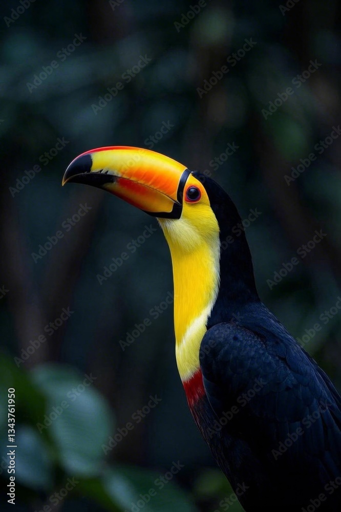 Obraz premium brightly colored bird with a black beak and yellow and red beak