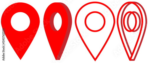 Red Map Marker, location pin icon collection, GPS location symbol isolated on a transparent background