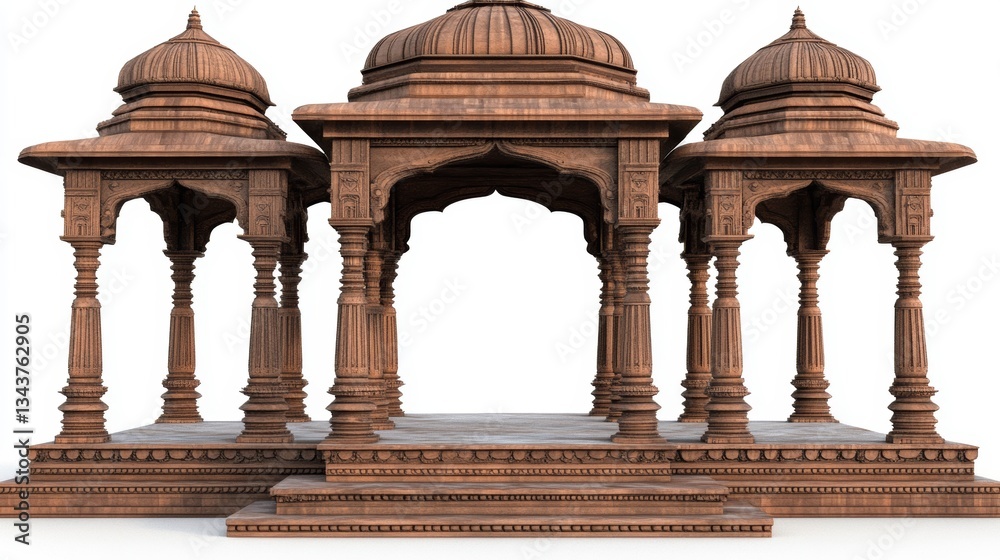 Fototapeta premium Majestic carved temple pavilion structure with intricate detailing on pillars and dome