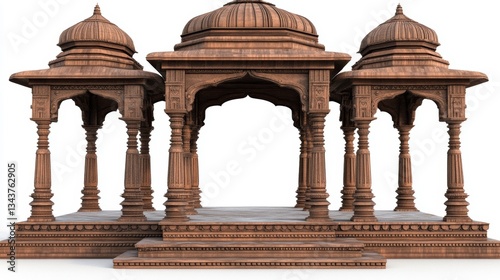 Majestic carved temple pavilion structure with intricate detailing on pillars and dome