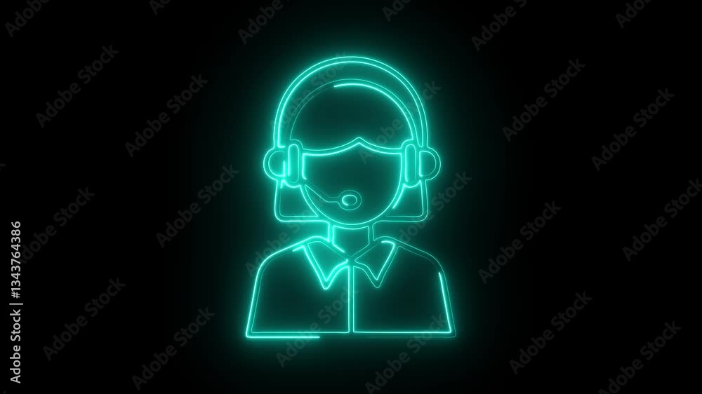 Glowing neon call center agent icon isolated on black background. HD Video motion graphic animation Glowing neon call center agent icon isolated on black background. HD Video motion graphic animation