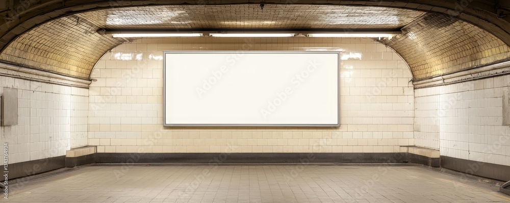 Obraz premium Blank Advertisement Billboard in Subway Station Vintage Tiles Mockup