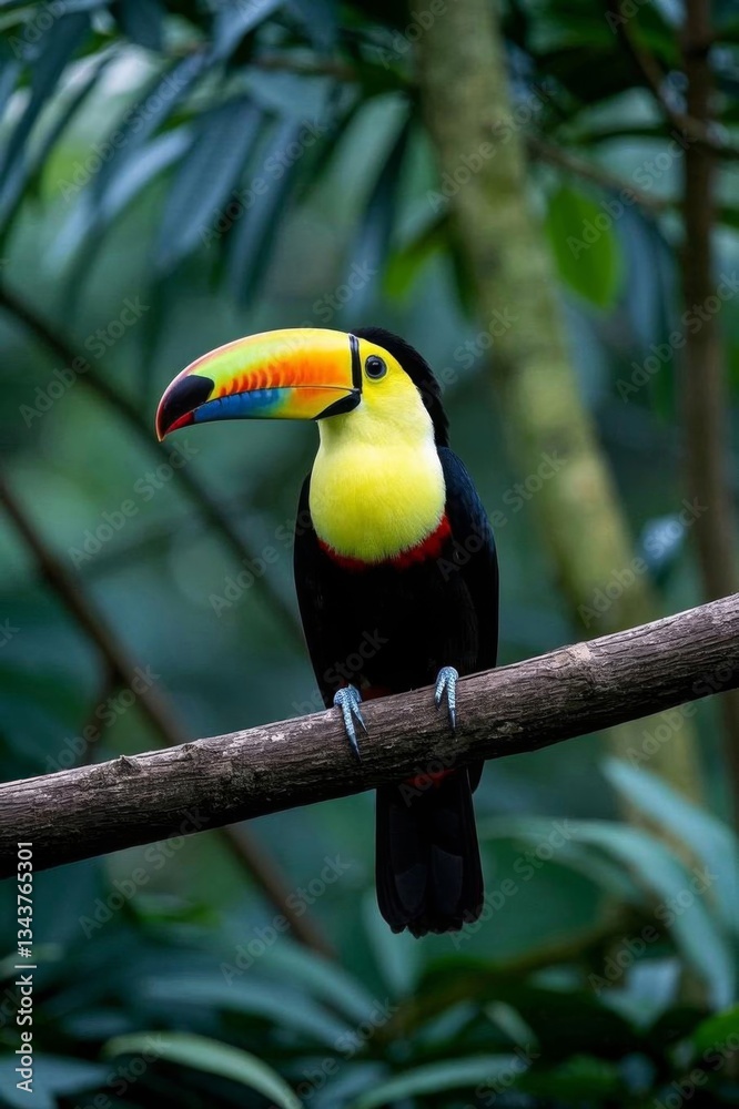 Obraz premium brightly colored bird perched on a branch in a tropical forest